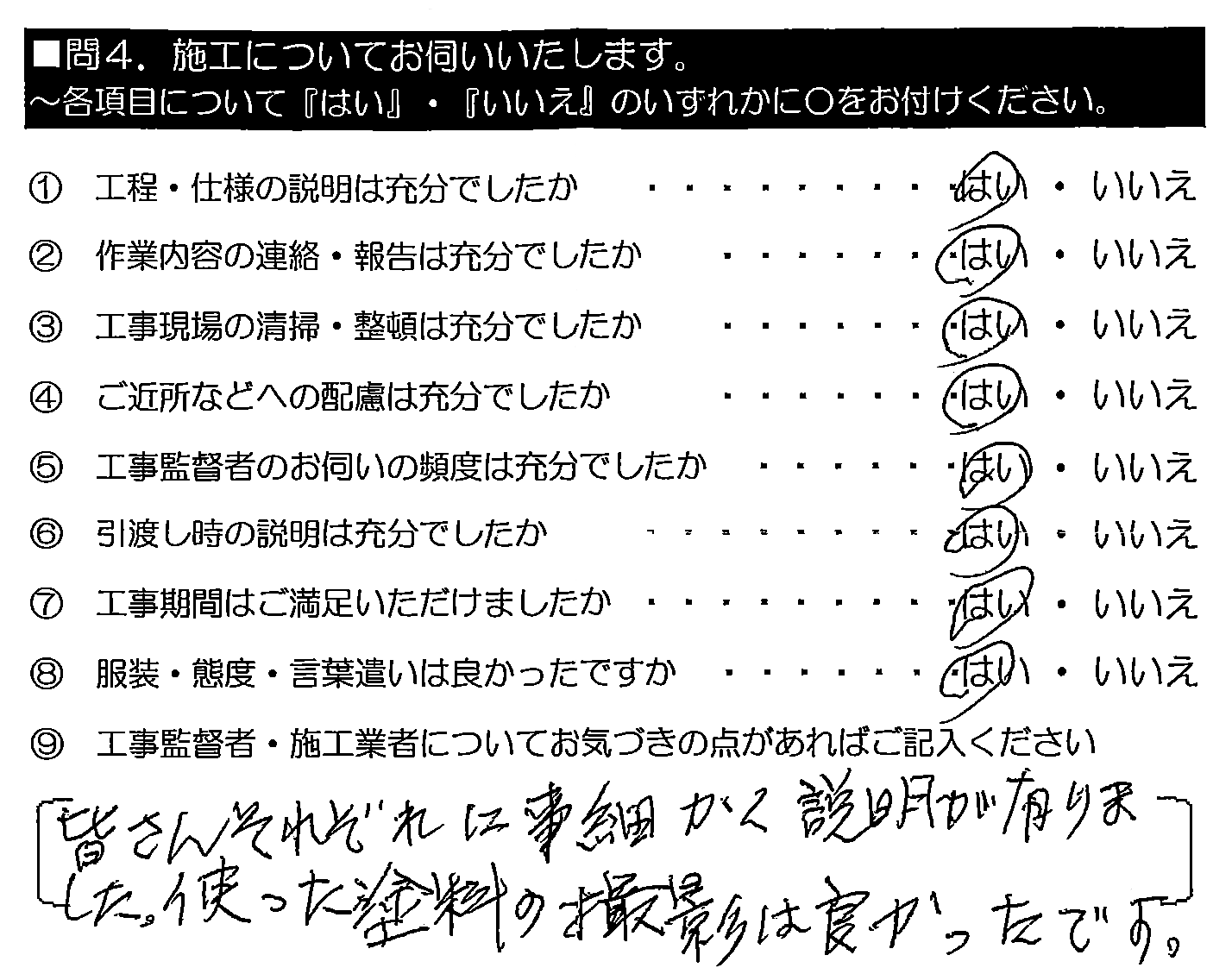 皆さんそれぞれに事細かく説明が有りました。使った塗料の撮影は良かったです。