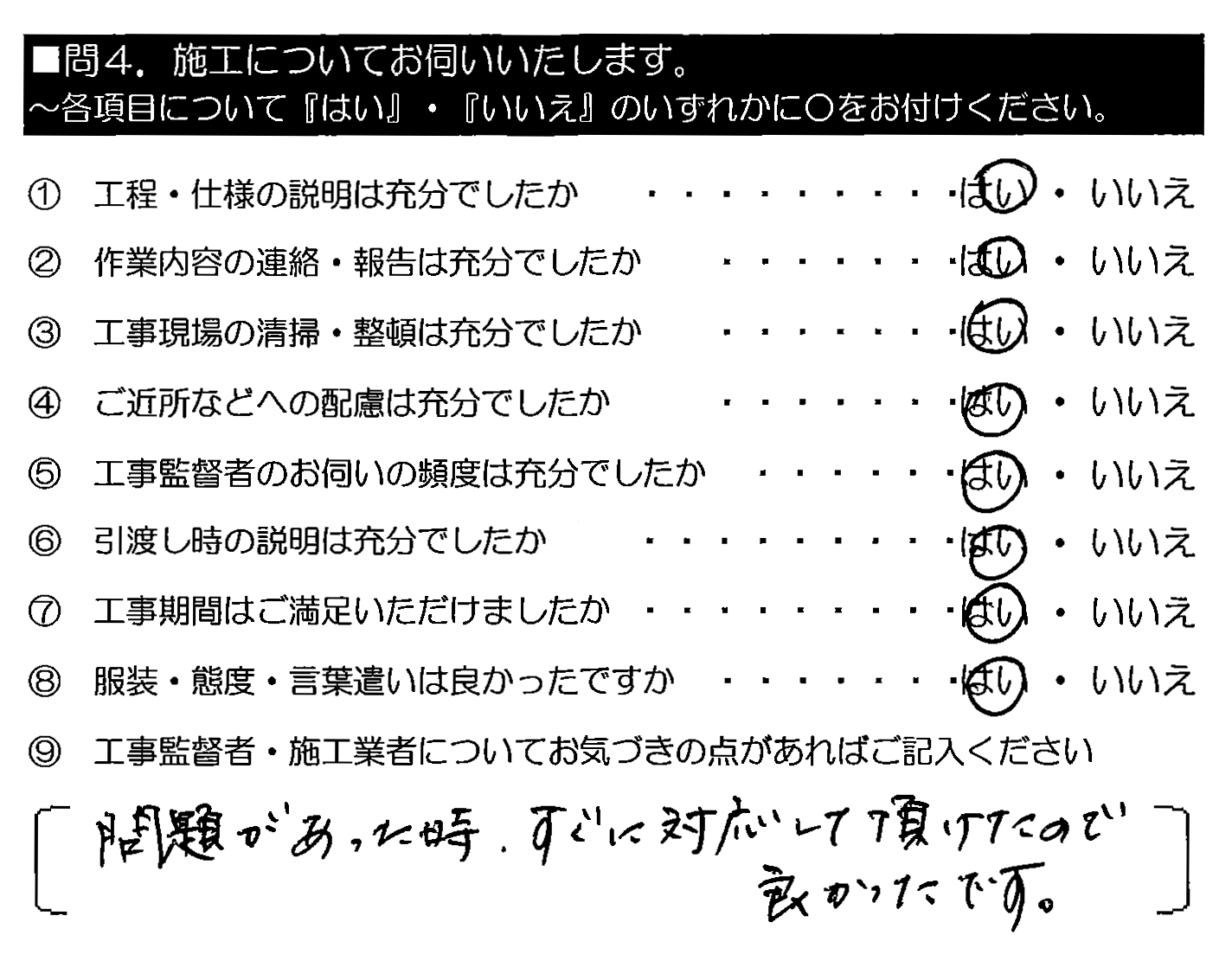 問題があった時、すぐに対応して頂けたので良かったです。