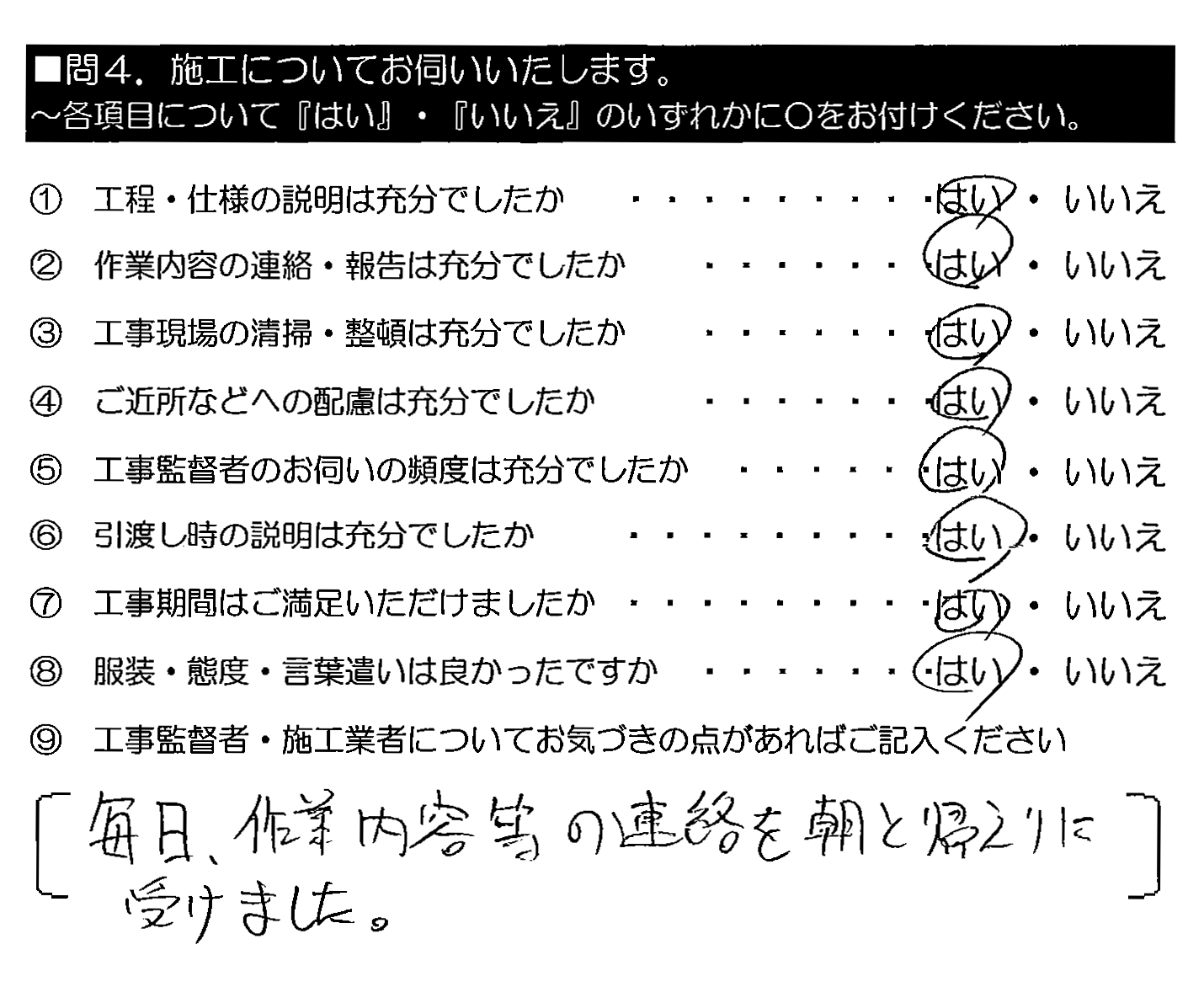 毎日、作業内容等の連絡を朝と帰りに受けました。