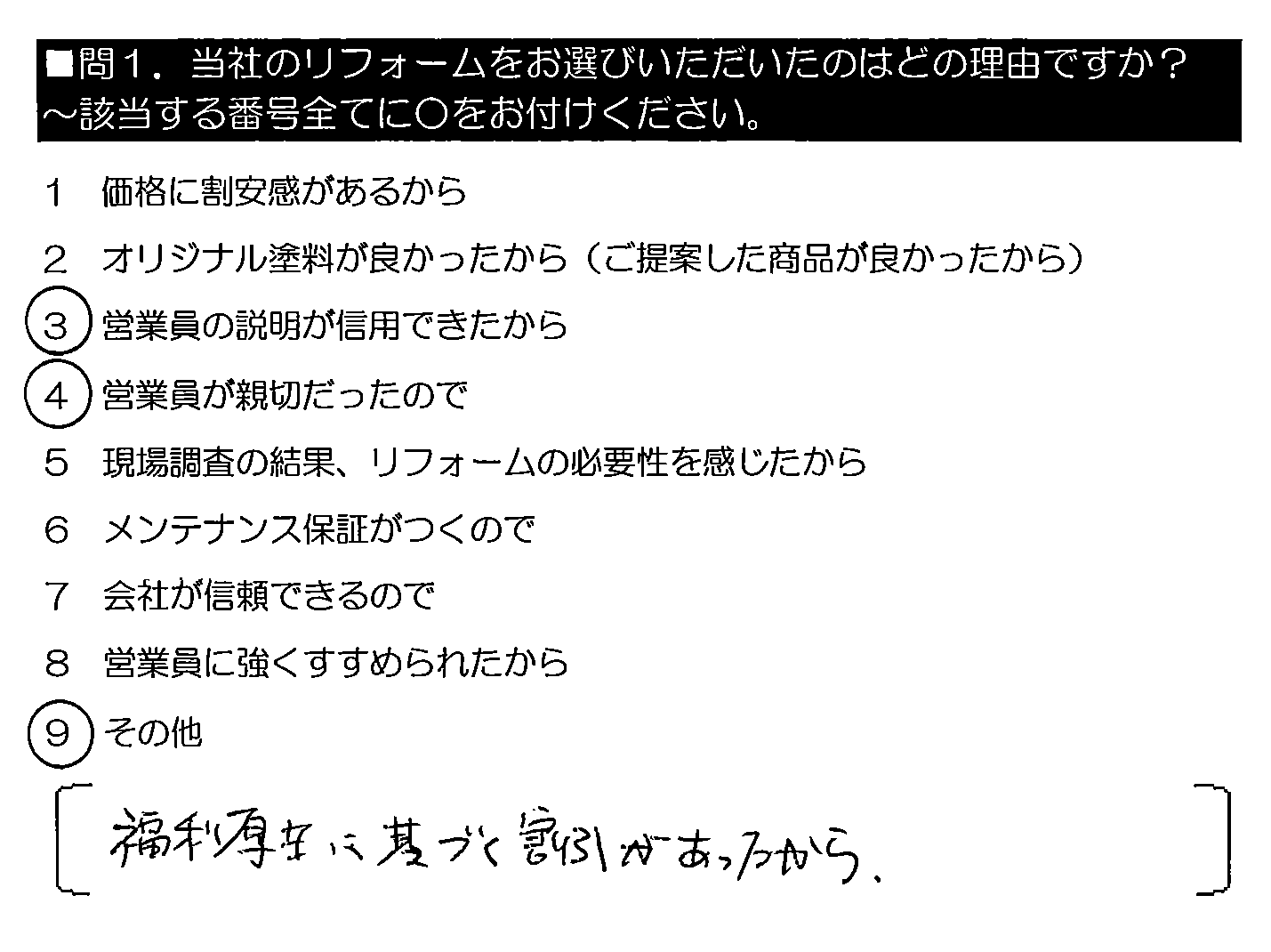 福利厚生に基づく割引があったから。