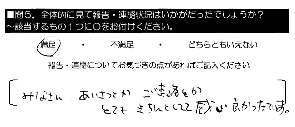 みなさん、あいさつとかご連絡とかとてもきちんとしていて感じ良かったです。