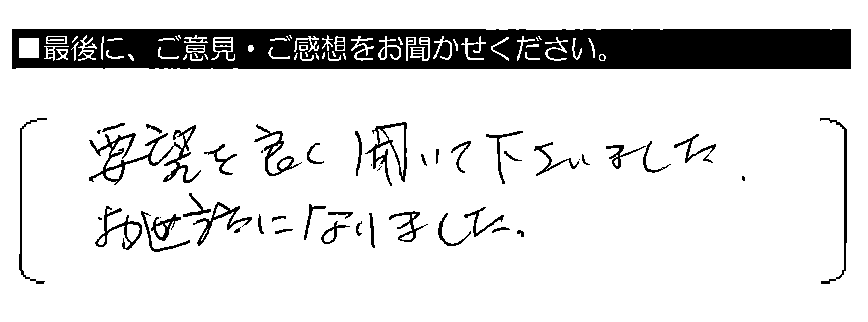 要望を良く聞いて下さいました。お世話になりました。