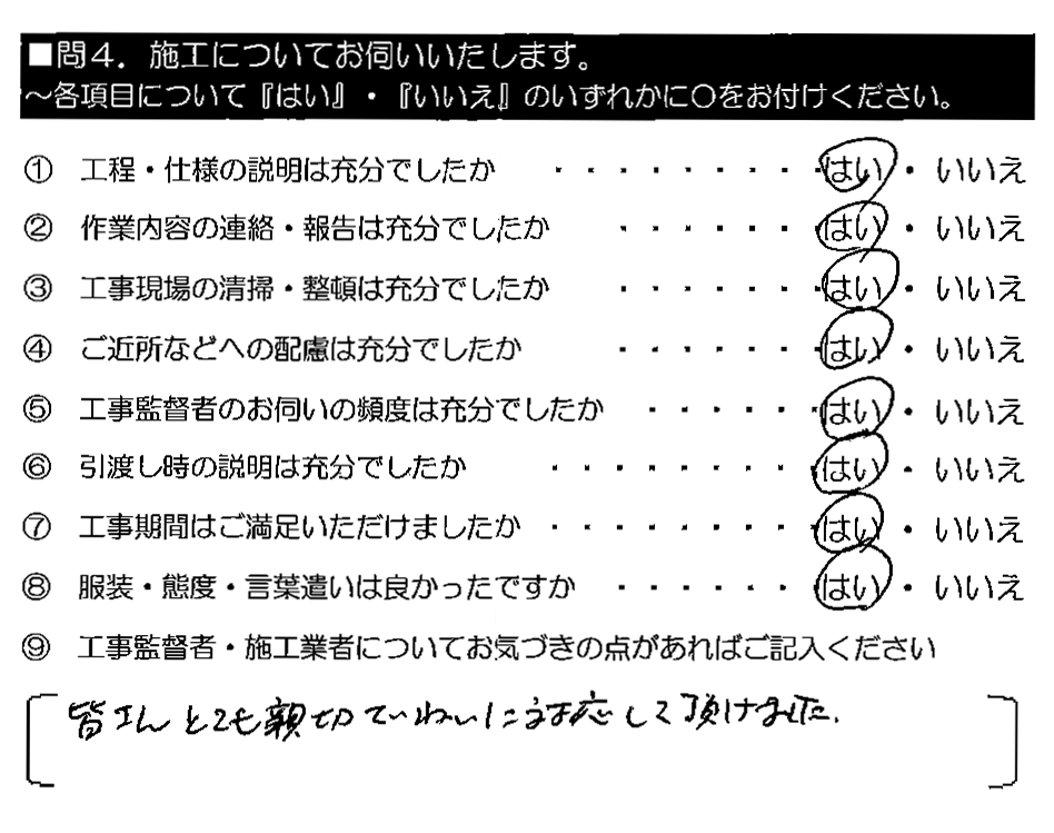 皆さんとても親切ていねいに対応して頂けました。