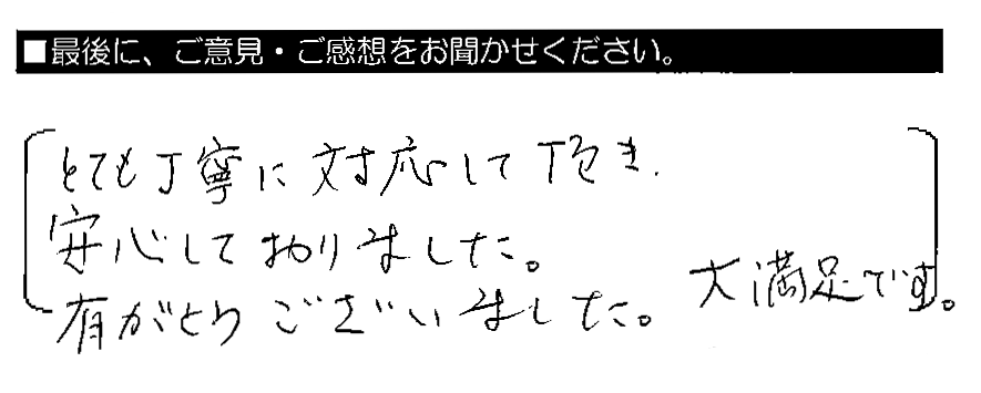 とても丁寧に対応して頂き、安心しておりました。有がとうございました。大満足です。