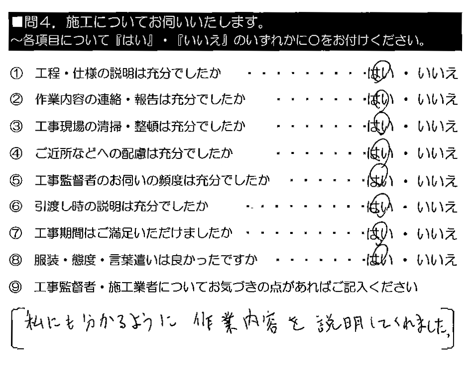 私にも分かるように作業内容を説明してくれました。